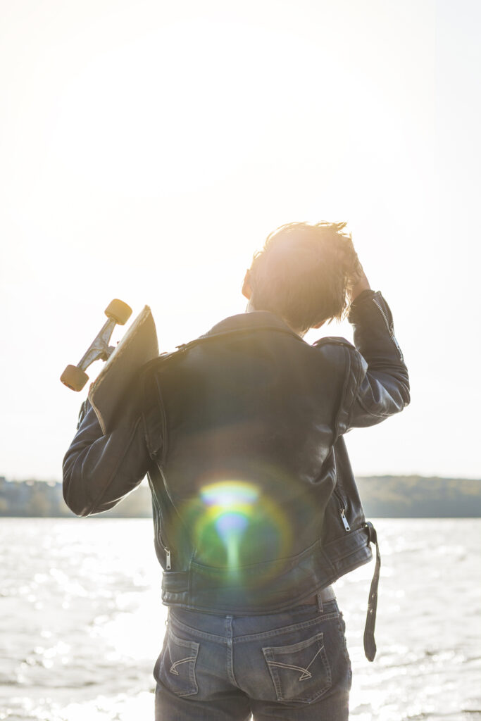 cinematic shot of a skateboader